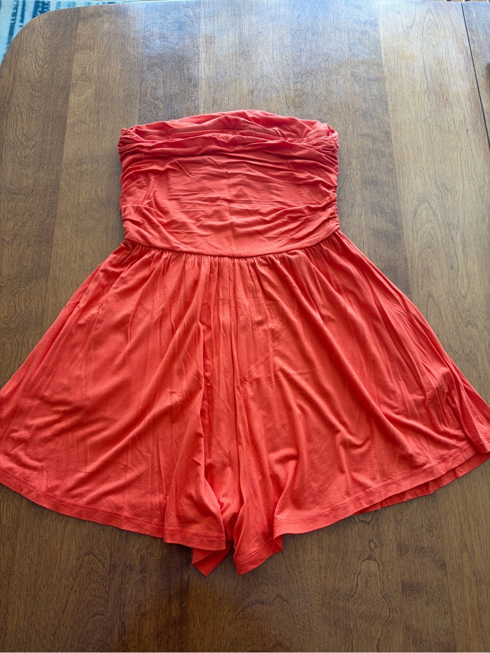 Strapless Summer Dress Romper in Coral